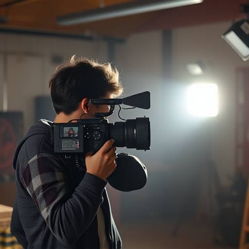 Étudiant réalisant un film