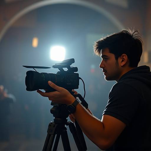 Étudiant réalisant un film