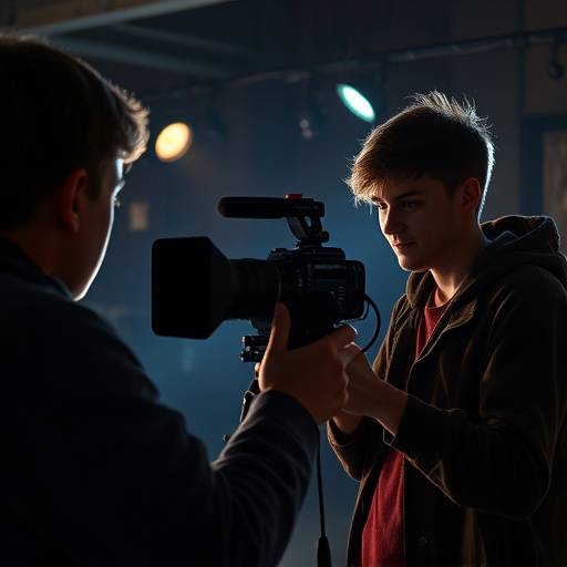 Étudiant réalisant un film
